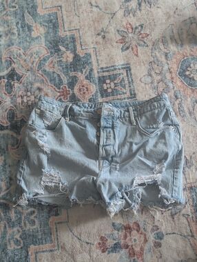 Good American Light Blue Distressed Denim Shorts